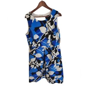 NWT Taylor Woman Printed Jewel Neck Aline Pleated Dress Multicolor SZ 16W